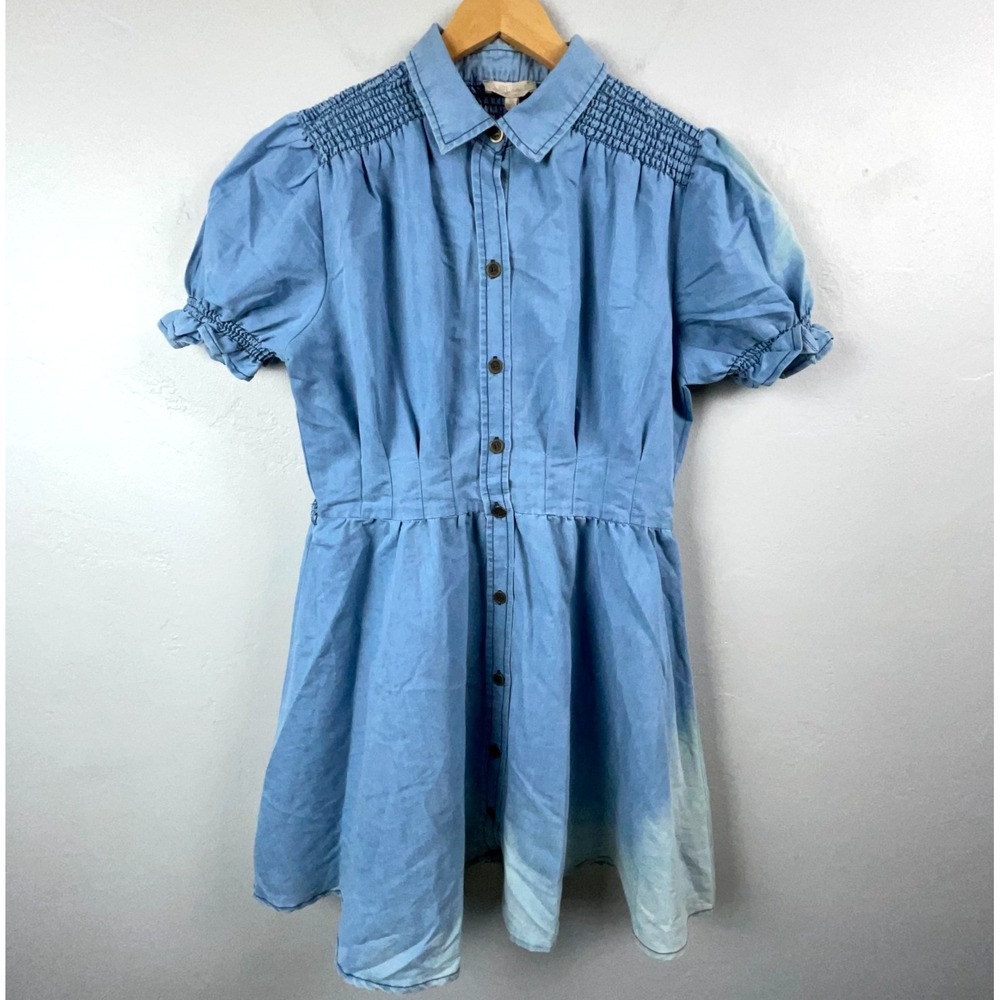 Indulge In Style XL Shirt Dress Puff Sleeve Ruched Cowgirl Babydoll Y2K Western